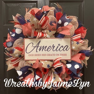 America Wreath, Patriotic Wreath, Vintage Patriotic Wreath, Memorial Day Wreath, Fourth of July Wreath, Christian Patriotic wreath
