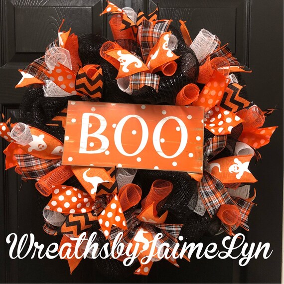 Boo Wreath, Halloween Wreath, Halloween Decor, Ghost Wreath, Holiday Wreath, Front door wreath