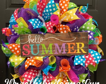 Summer Wreath, Welcome Wreath, Polka dot wreath, Hello Wreath, Hello Summer Wreath