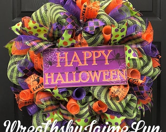 Halloween wreath, Spider Wreath, Halloween Deco Mesh Wreath, Halloween Wreath, Halloween decor, Seasonal Decor, Happy Halloween Wreath