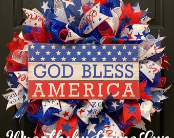 God Bless America Wreath, USA wreath, Patriotic Wreath, 4th of July Wreath