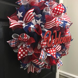 Patriotic Wreath, Welcome wreath, summer wreath, USA wreath, front door wreath, red white and blue Wreath, image 5