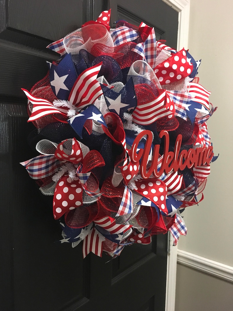 Patriotic Wreath, Welcome wreath, summer wreath, USA wreath, front door wreath, red white and blue Wreath, image 5