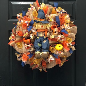 Scarecrow Wreath, fall scarecrow wreath, fall wreath, fall decor, front door wreath, scarecrows, scarecrow, image 2