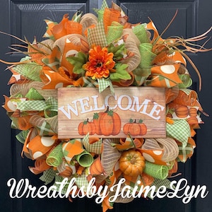 Pumpkin wreath, fall wreath, autumn wreath, Pumpkin welcome wreath, welcome wreath, fall decor,