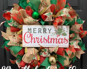 Merry Christmas Wreath, Rustic Christmas wreath, Christmas Wreath