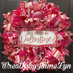 Valentijnskrans: buffelgeruit gaas, 'Will You Be My Valentine'-bordje