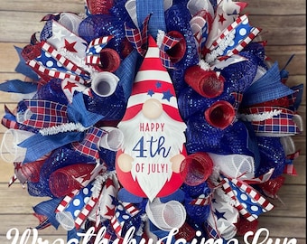 4th of July gnome Wreath, Patriotic Gnome Wreath