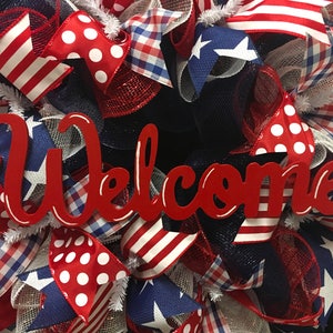 Patriotic Wreath, Welcome wreath, summer wreath, USA wreath, front door wreath, red white and blue Wreath, image 2