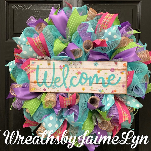 Welcome wreath, spring Welcome wreath, Summer Welcome Wreath, Mother's Day Wreath, Spring wreaths