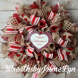 Burlap Valentine Wreath: Red Foil, Glitter Hearts, 25 Inch