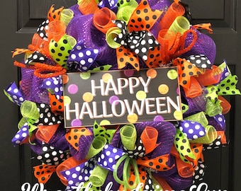 Halloween Wreath, Halloween polka dot wreath, Halloween decor, Polka dot wreath, fall wreath,