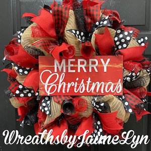 Merry Christmas Wreath, Buffalo check Christmas wreath