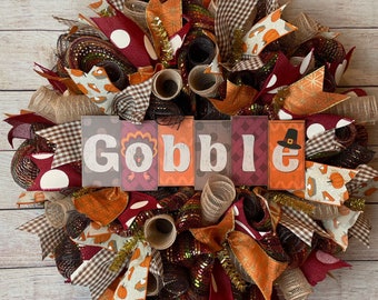 Thanksgiving wreath, Gobble Wreath, Turkey Wreath