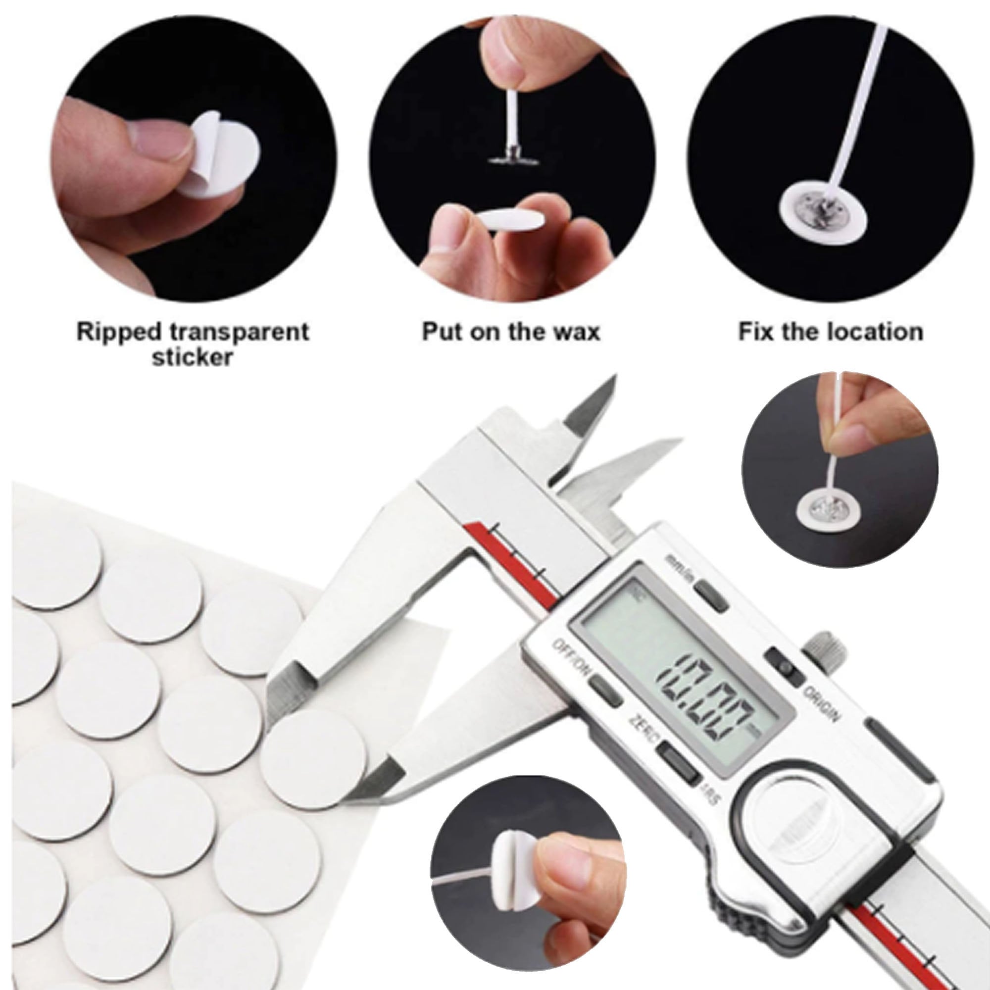 Adesivi Con Stoppino Per Candele LIERFIS - 400 Pezzi, 20 Mm, Bifacciali, Resistenti Al Calore - Foto 3