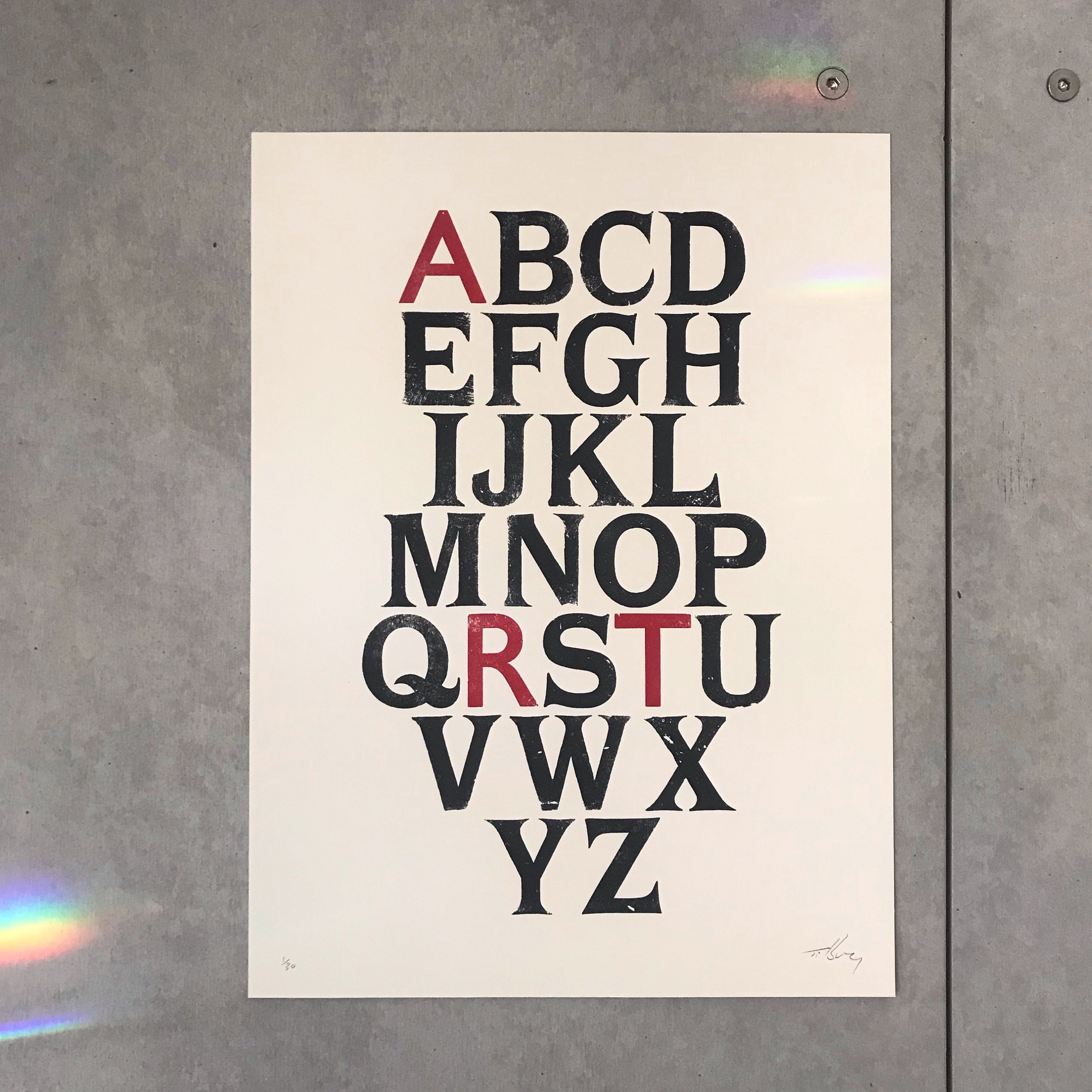 Letterpress limited edition print. Alphabet ART