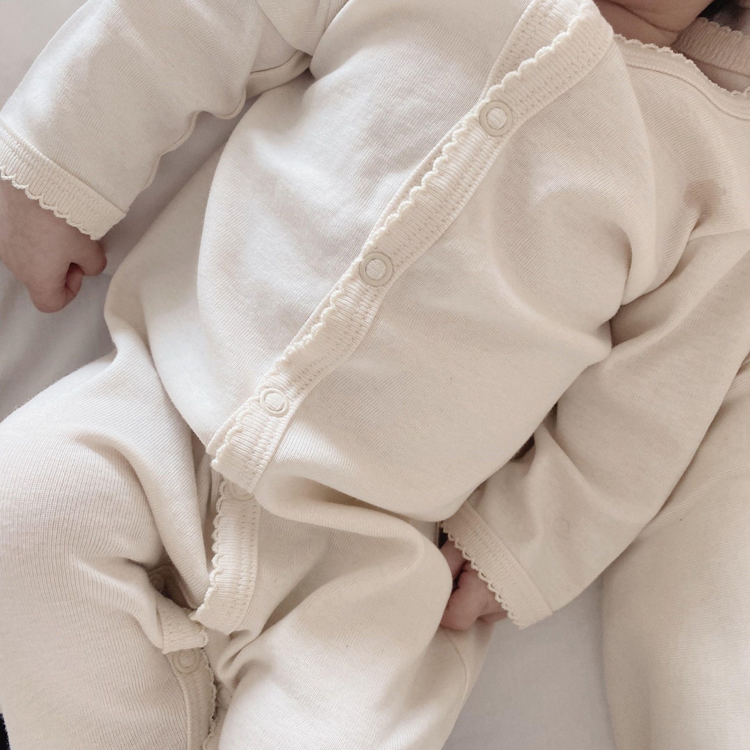 Organic Cotton Baby Footed Romper: Long Sleeve Crochet Playsuit - Etsy