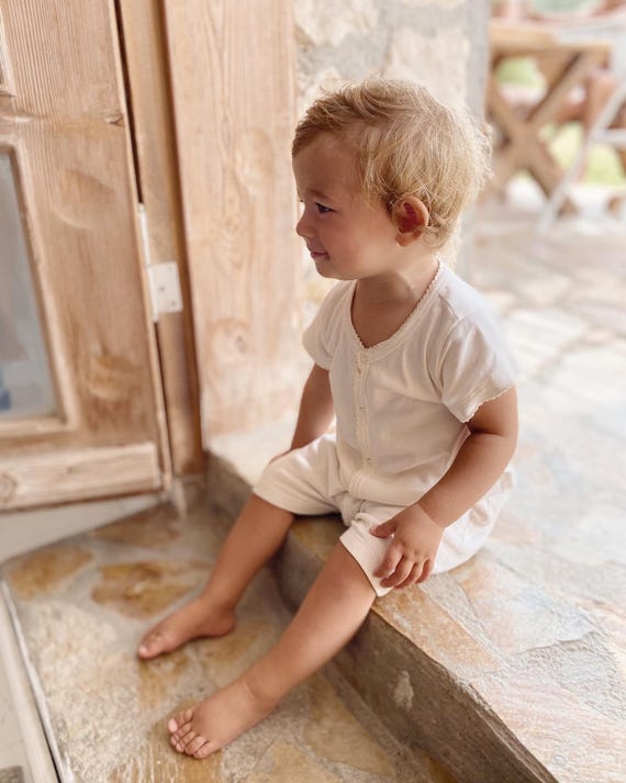 Crocheted Baby Romper: GOTS Certified Organic Cotton, Gender