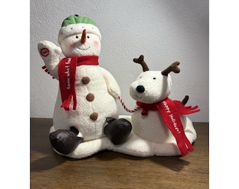 Vintage 2004 Hallmark Jingle Pals Schneemann & Hund Animiertes Musical Singen Plüsch