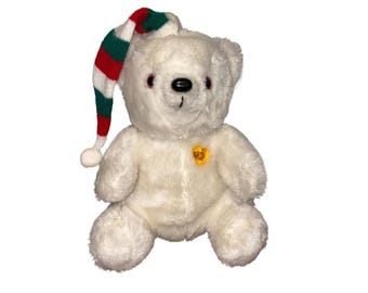 RAR 1986 Musikalischer Weihnachts-Eisbär UIC Toy Corp Light Up Heart Spielt Musik