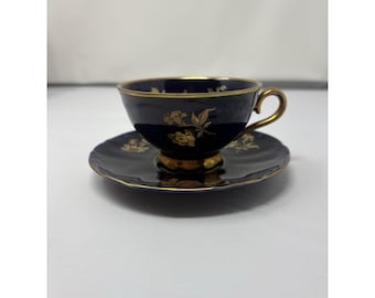 Vintage Bareuther Waldsassen Echt Kobalt Blau Mokkatasse Untertasse 22 CRT Gold