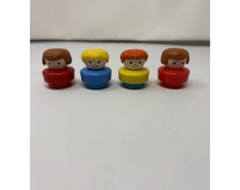 Vintage 1990er Jahre Fischer-Preis Chunky Little People 4er-Set mit einem Doppel