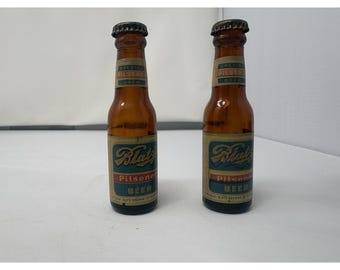 Vintage Mini Blatz Pilsener Salt & Pepper Glass Bottles Breweriana Collectible