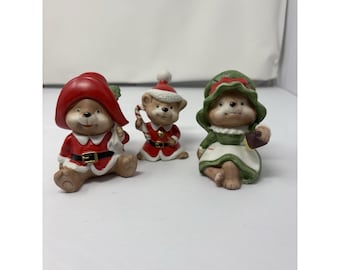 Vintage Homco Weihnachtsfiguren #5600 ""CLAUS FAMILY BEAR"" Dad Mom Baby Retro."