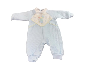Vintage 80er Jahre Childwise 6-9 Monate Quilted Baby Blue Sleeper Trompeter Musiknote