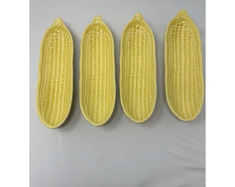 4 vintage keramische maïskolfschotels Bordenhouders Cookout Retro Kitschy