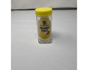Vintage McCormick Celery Salt Glass Jar Paper Label Yellow Retro Advertising