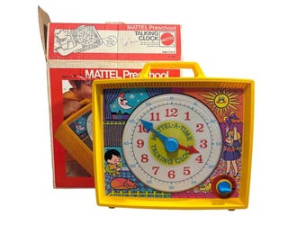 Orologio giocattolo parlante vintage Mattel-A-Time del 1970, non funzionante, venduto così com'è, pezzi di ricambio da riparare.
