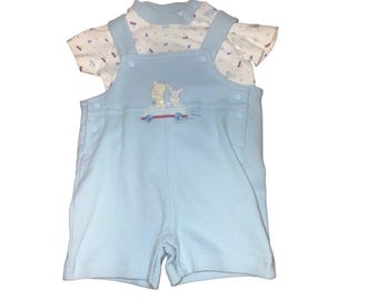 NWT Vintage Carter's Child Of Mine 1990's Baby Blue Overall Romper 0-3M Giraffe