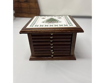 VTG Artmark Holzkork 8 Untersetzer-Set-Halter-Keramikfliesen-Top, Weihnachtsbaum-Box