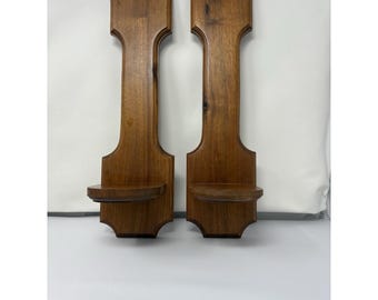 Applique da parete vintage, decorazione rustica in legno, portacandele alto e affusolato, set da 2