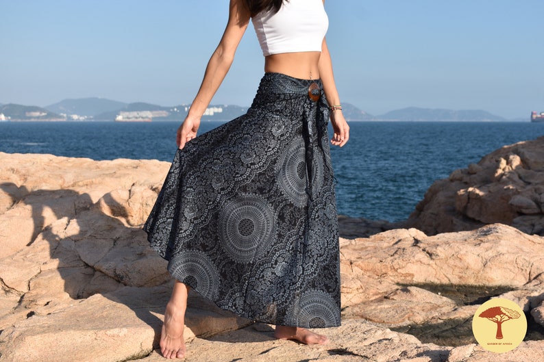 Women Dress Boho Beach skirt Wrap skirt African Thailand Summer Skirt Mandala Bohemian Hippie Festival Clothing Coconut Buckle