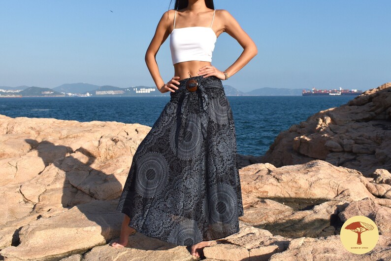 Women Dress Boho Beach skirt Wrap skirt African Thailand Summer Skirt Mandala Bohemian Hippie Festival Clothing Coconut Buckle