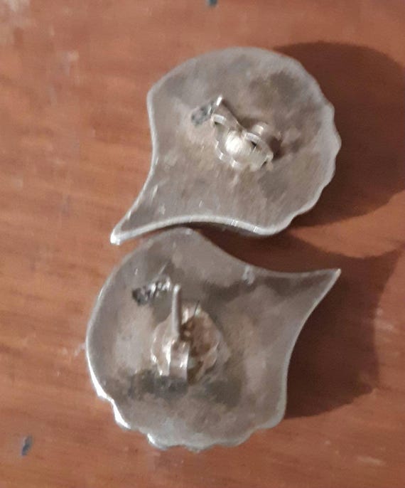 Estate Vintage Solid Sterling Silver Shell Earrin… - image 5