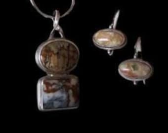 Vintage Sarda Jasper Sterling Silver Necklace Earrings Sterling Silver Jewelry Set Handmade