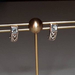 Faceted Aquamarine Sterling Silver Earrings openwork feminine March Birthstone
