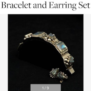 Heavy Taxco Handmade Sterling Silver Abalone Bracelet Earrings, Southwest Jewelry, Mexican bracelet Vintage Boho Hippie Tribal