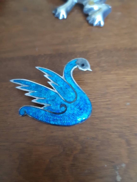 Estate Taxco Handmade Vintage Enamel Swan Mexican… - image 2