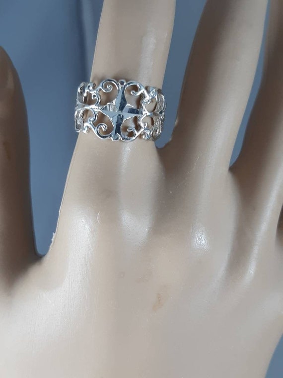 Estate Vintage Sterling Silver Filigree Ring Openw