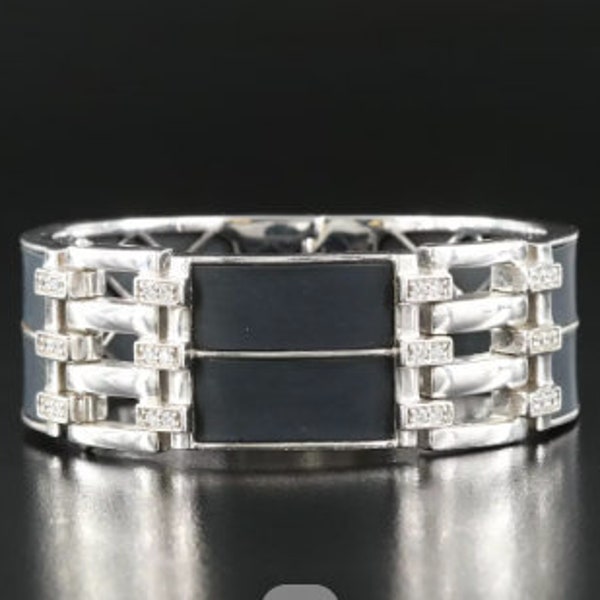 Belle Étoile Sterling Silver Heavy Handmade Cubic Zirconia Rubber Bracelet