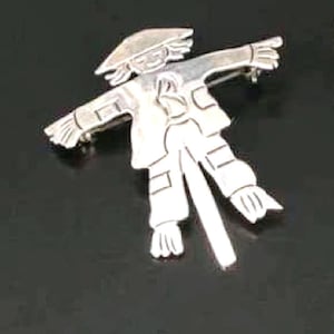 Large Mexican Sterling Silver Scarecrow Converter Brooch Pendant Pin Wizard of Oz Mexican Unique