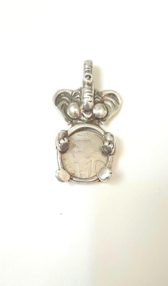 Large Solid Sterling Silver Elephant Pendant pict… - image 4