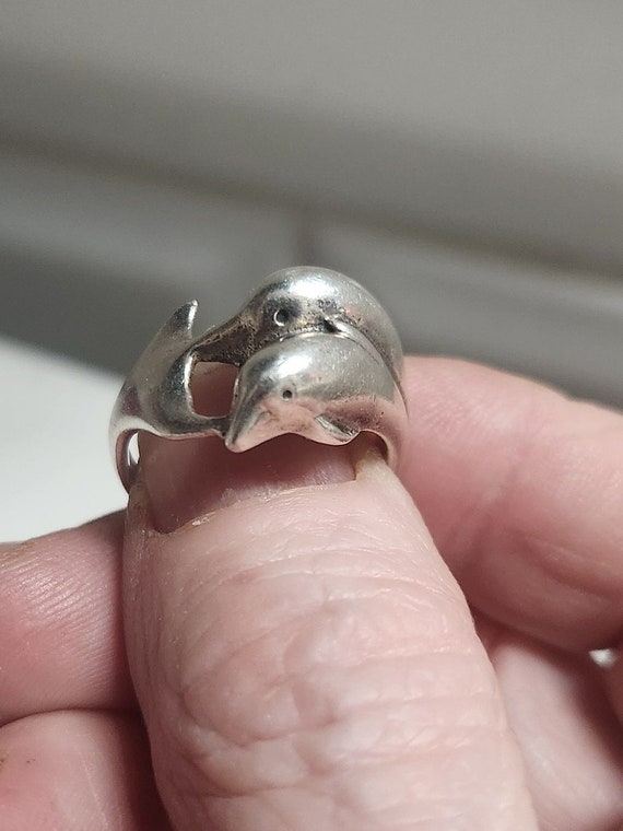 Estate Vintage Porpoise Dolphin Sterling Silver Ri