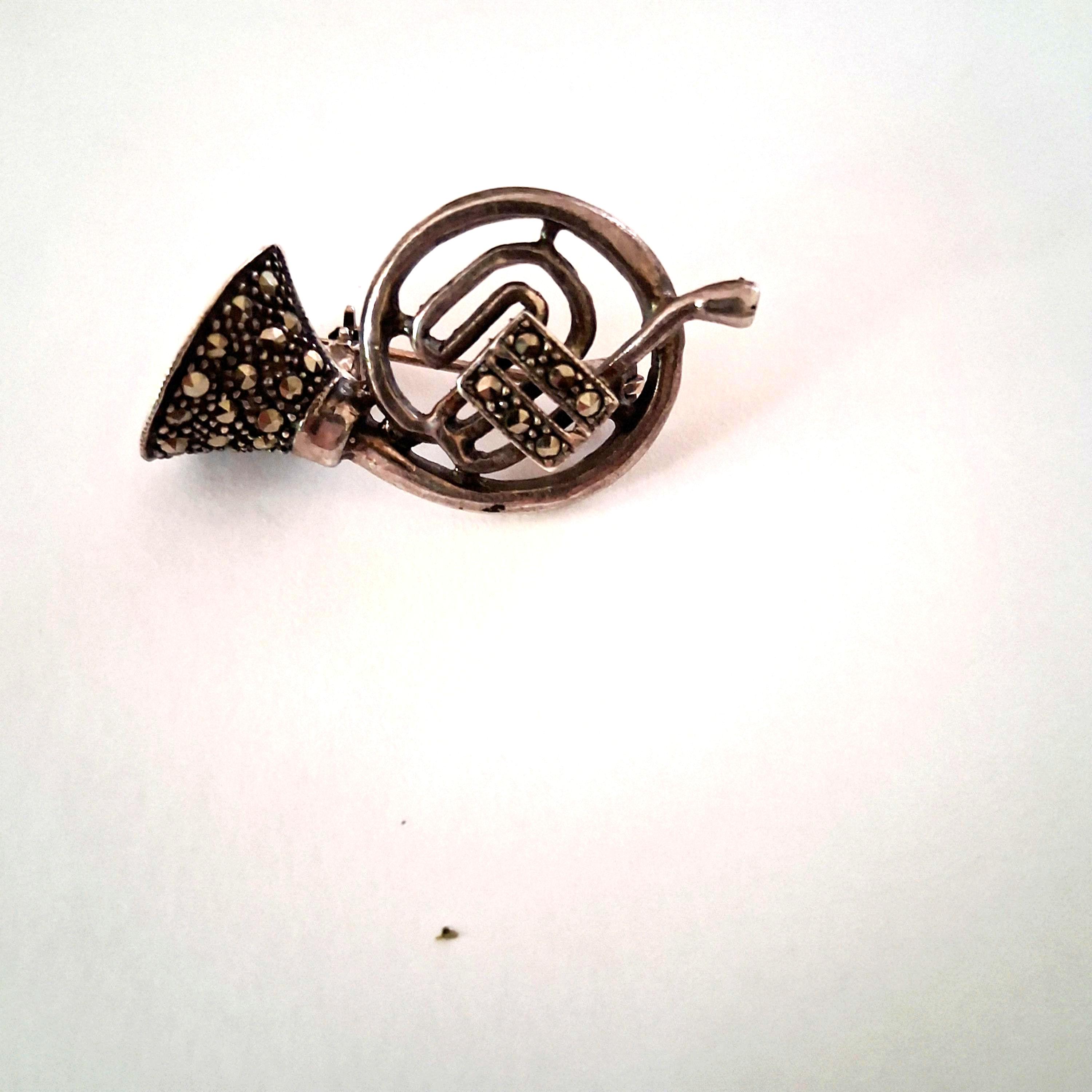 Broche Articulée Ancienne En Argent Et Marcassites - Occasion, Origine France, Style Vintage