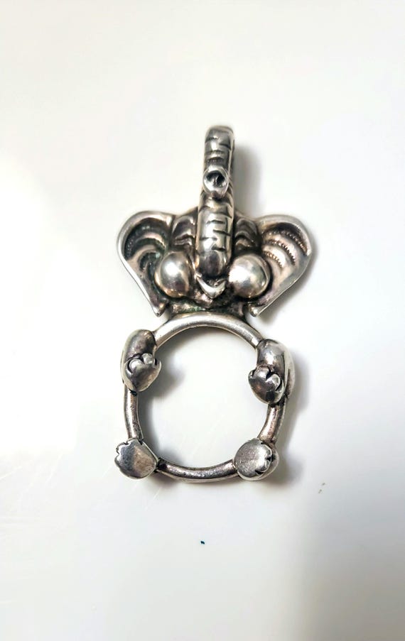 Large Solid Sterling Silver Elephant Pendant pict… - image 1
