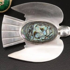 Mexican Sterling Silver Eagle Brooch Abalone Mid-Century Vintage Sterling Silver Thunderbird jewelry Sterling Silver bird